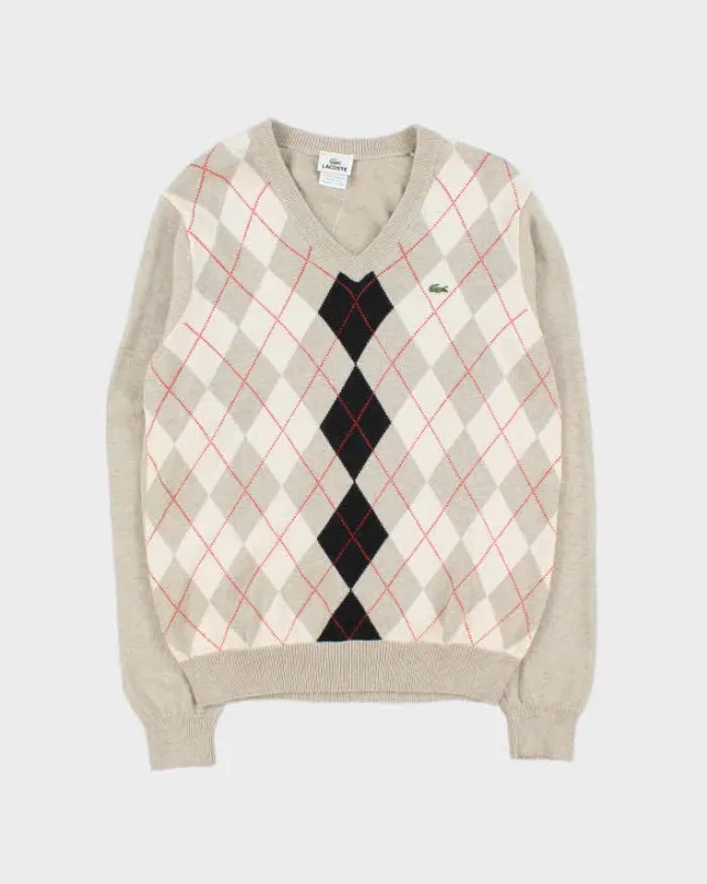 Vintage Y2K 00s Lacoste Wool Blend Argyle V-Neck Knit Jumper - S made by Lacoste