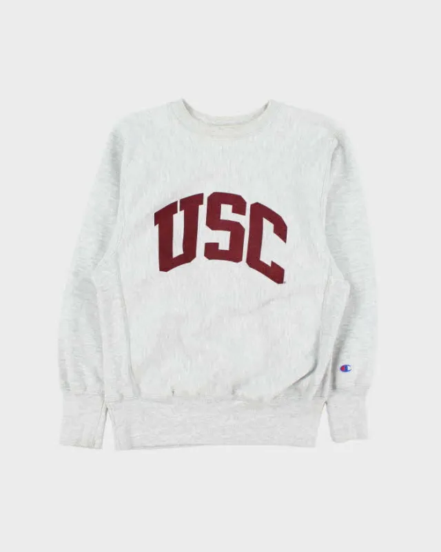 Vintage 1990s Champion Reverse Weave USC Marl Grey Crewneck Sweatshirt - M made by Champion