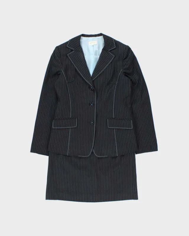 Vintage Y2K 00s Via Roma Women's Wool Blend Pin Striped Contrast Stitch Two-Piece Skirt Suit - M made by Rokit
