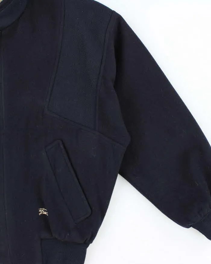 Vintage 1980s Burberry Navy Pure Wool Satin Lined Bomber Jacket - S sold by Rokit product image thumbnail 3
