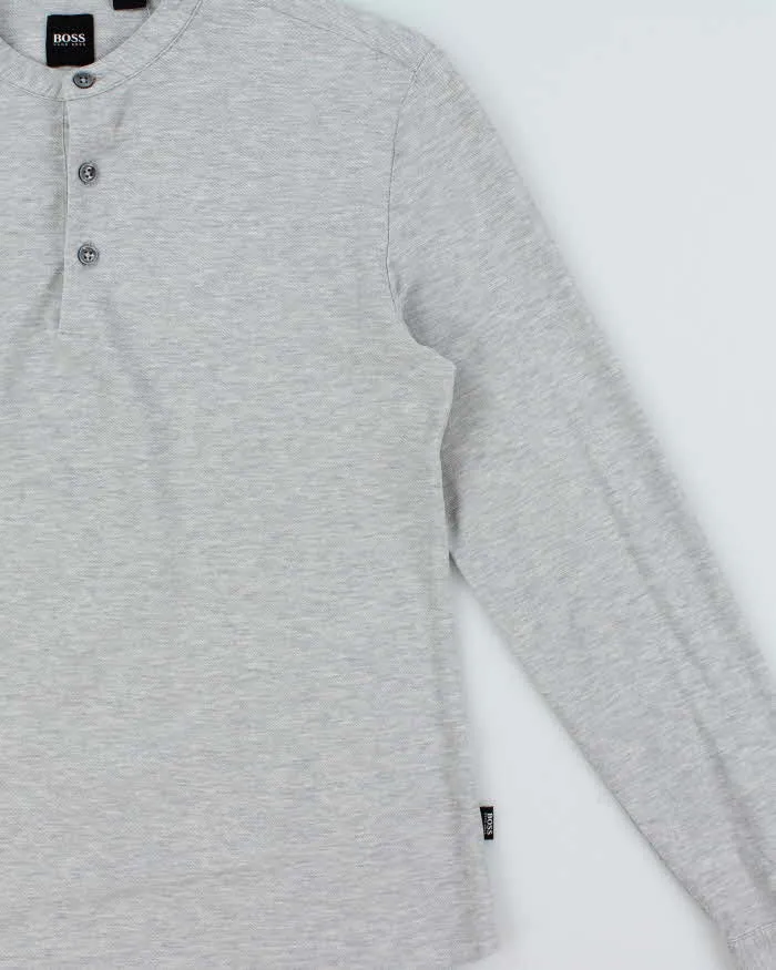 Vintage Hugo Boss Marl Grey Slim Fit Mercerised Long Sleeve Henley T-Shirt - S sold by Rokit product image thumbnail 3