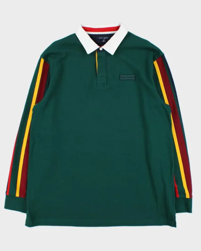 Vintage Y2K 00s Tommy Hilfiger Colour Block Striped Sleeve Rugby Shirt - XL sold by Rokit