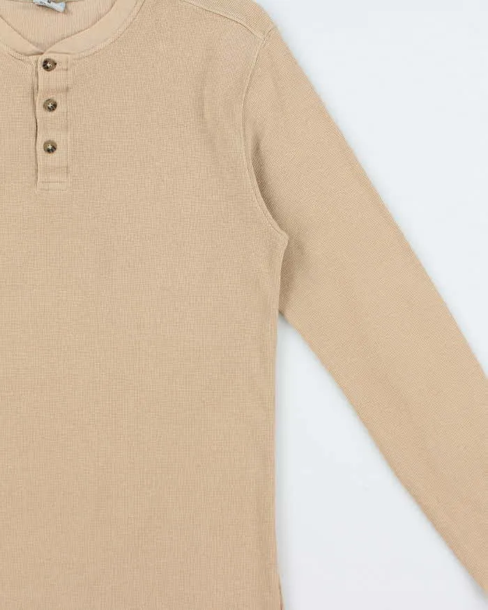 Vintage Carhartt Tan Heavyweight Long Sleeve Henley Waffle T-Shirt - M sold by Rokit product image thumbnail 3