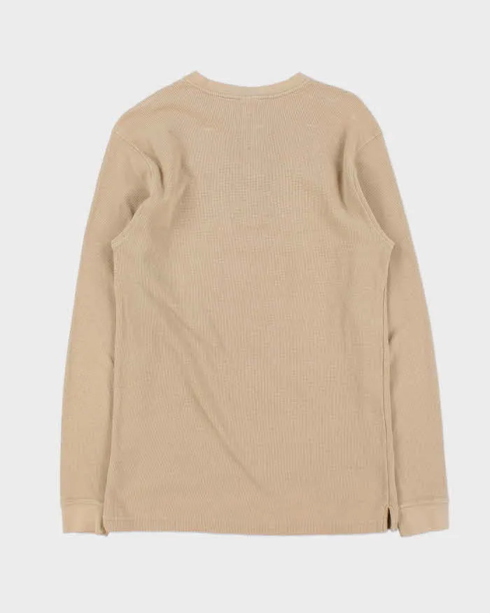 Vintage Carhartt Tan Heavyweight Long Sleeve Henley Waffle T-Shirt - M sold by Rokit product image thumbnail 2