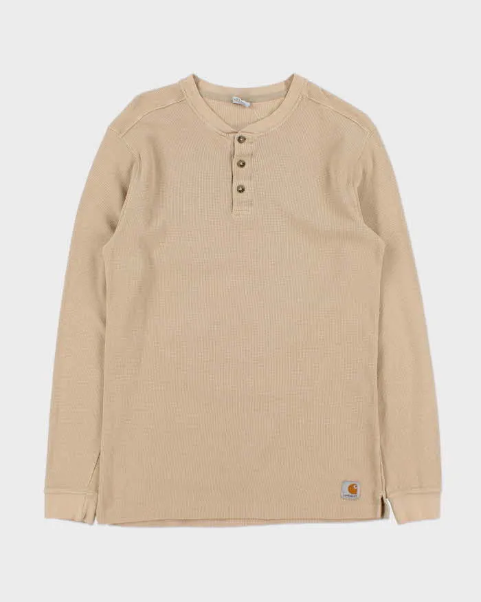 Vintage Carhartt Tan Heavyweight Long Sleeve Henley Waffle T-Shirt - M sold by Rokit