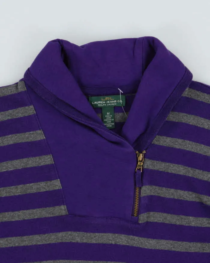 Vintage Y2K 00s LRL Ralph Lauren Striped Women's Quarter-Zip Shawl Sweatshirt - M sold by Rokit product image thumbnail 5