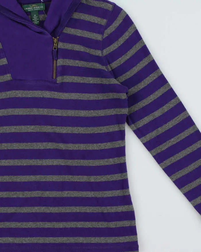 Vintage Y2K 00s LRL Ralph Lauren Striped Women's Quarter-Zip Shawl Sweatshirt - M sold by Rokit product image thumbnail 3