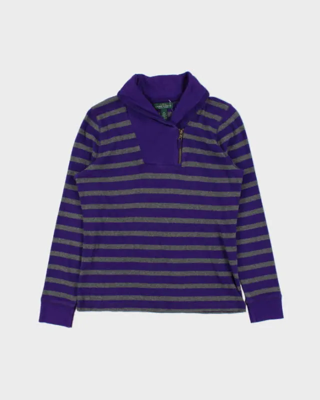Vintage Y2K 00s LRL Ralph Lauren Striped Women's Quarter-Zip Shawl Sweatshirt - M made by Ralph Lauren