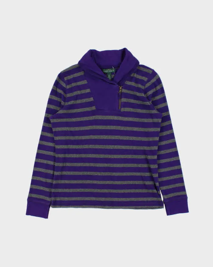 Vintage Y2K 00s LRL Ralph Lauren Striped Women's Quarter-Zip Shawl Sweatshirt - M sold by Rokit