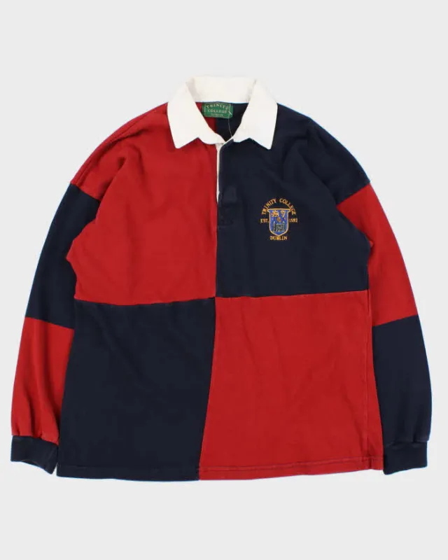 Vintage 1990s Trinity College Dublin Made In Ireland Colour Block Long Sleeve Rugby Shirt - M made by Rokit