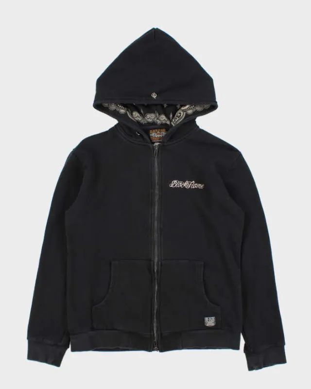 Vintage Y2K 00s Black Flame The Roots Embroidered Zip-Up Hoodie - S made by Rokit