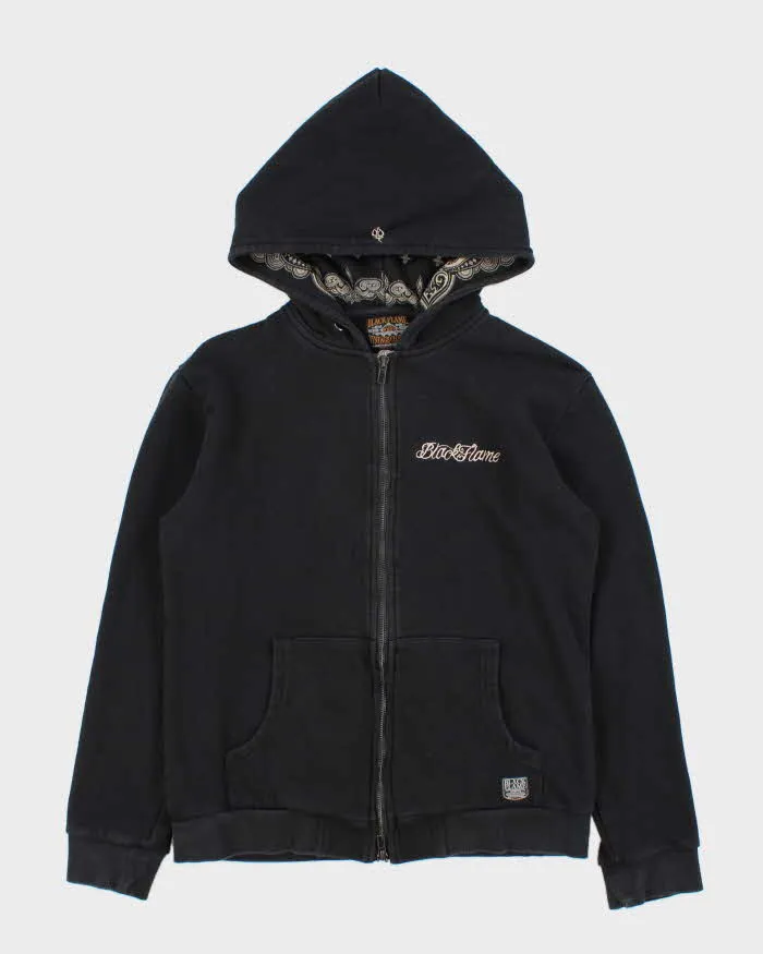 Vintage Y2K 00s Black Flame The Roots Embroidered Zip-Up Hoodie - S sold by Rokit