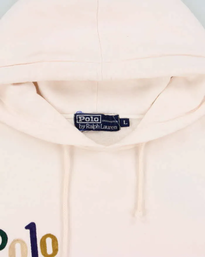 Vintage Early 1990s Polo Ralph Lauren Indonesia Embroidered Spell Out Pale Pink Pullover Hoodie - L sold by Rokit product image thumbnail 5