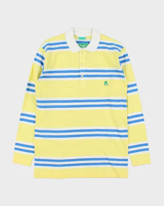 DSWT 1980s Benetton Stripe Long Sleeve Polo Shirt - M sold by Rokit
