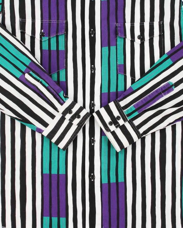 Vintage 1990s Wrangler Striped Long Sleeve X-Long Tail Long Sleeve Shirt - L sold by Rokit product image thumbnail 4