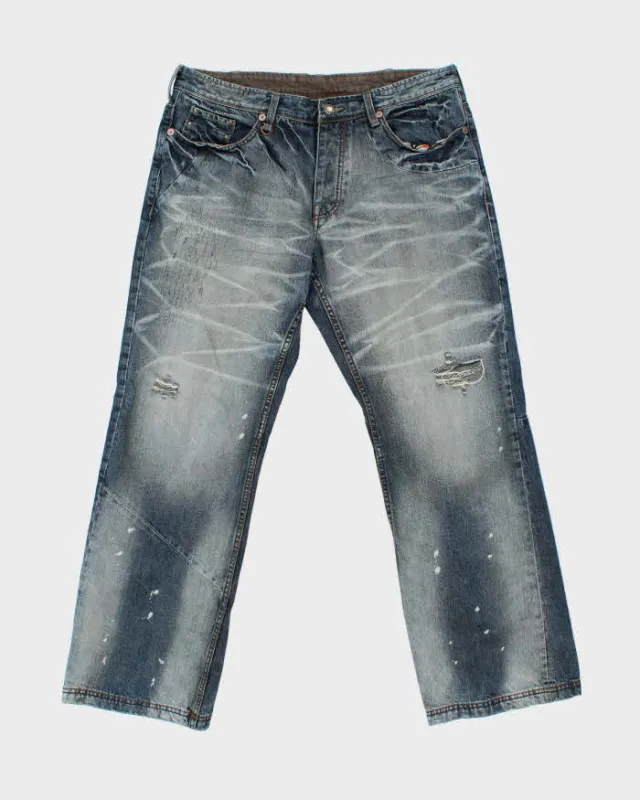 Vintage Y2k 00s Armani Exchange Distressed Wide Leg Jeans - W36 L32 made by Giorgio Armani