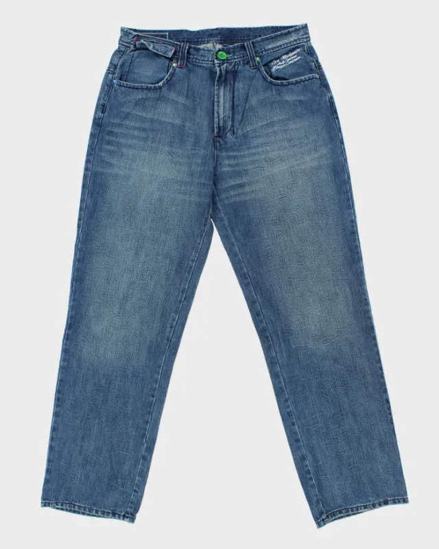 Vintage Y2K 00s Live Mechanics Embroidered Wide Leg Denim Jeans - W36 L34 made by Rokit