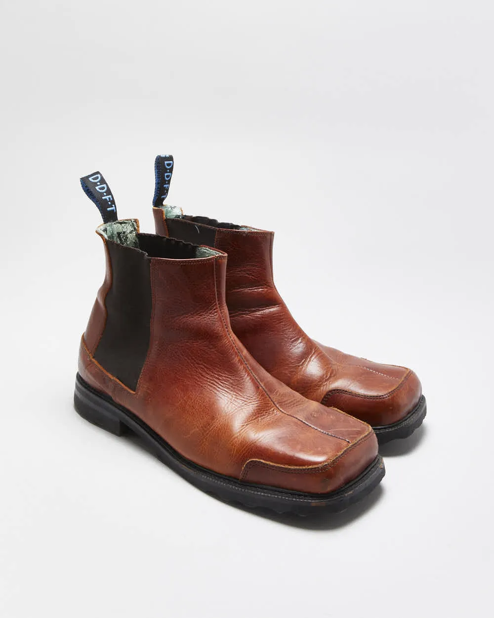Vintage 1990s John Fluevog F Shoe Leather Square-Toe Ankle Boots - UK 10 sold by Rokit