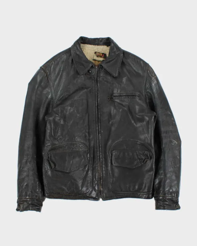 Vintage 1950s Sportsmaster Made In USA Lightning Zipper Horsehide Leather Shearling Biker Jacket - M made by Rokit