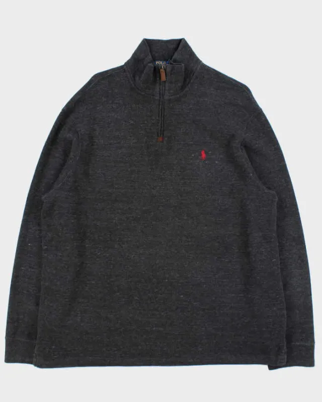 Vintage Polo Ralph Lauren Marl Grey Quarter-Zip Sweatshirt - XXL sold by Rokit