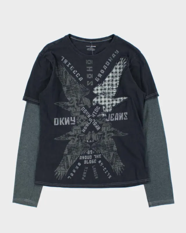 Vintage Y2K 00s DKNY Jeans Double Layer Graphic Long Sleeve T-Shirt - M made by DKNY