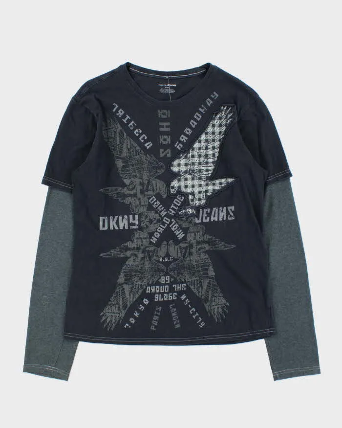 Vintage Y2K 00s DKNY Jeans Double Layer Graphic Long Sleeve T-Shirt - M sold by Rokit