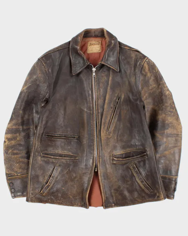 Vintage 1940s Top Craft Made In USA Horsehide Leather Motorcycle Biker Jacket - L made by Rokit