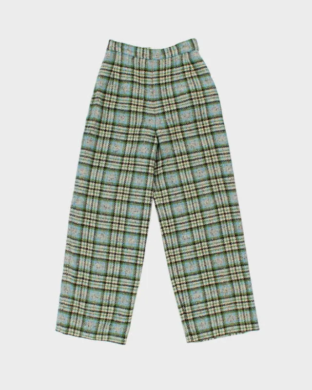 Vintage 1960s Women's Wool Tartan High Waisted Wide Leg Trousers - W25 L27 made by Rokit
