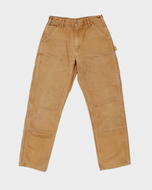 Vintage Carhartt B01 Made In USA Double Knee Tan Canvas Relaxed Fit Carpenter Trousers - W30 L31 sold by Rokit