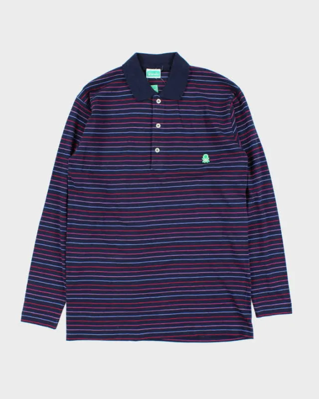 DSWT 1980s Benetton Stripe Long Sleeve Polo Shirt - M made by United Colors Of Benetton