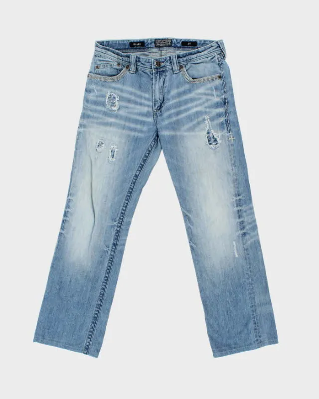 Vintage Y2K 00s Affliction Blake Embellished Distressed Mid Rise Relaxed Straight Leg Jeans - W34 L31 made by Rokit