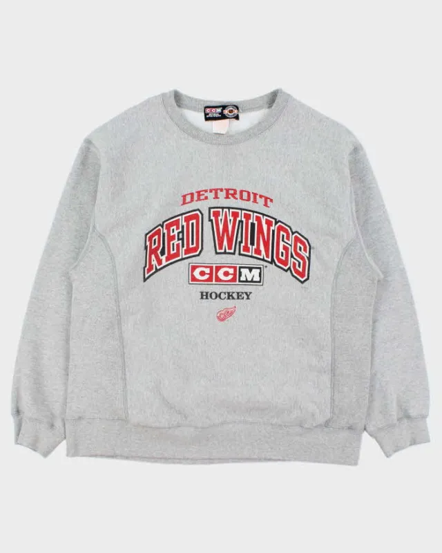Vintage 1990s CCM Detroit Red Wings NHL Marl Grey Heavyweight Crewneck Sweatshirt - L made by Rokit