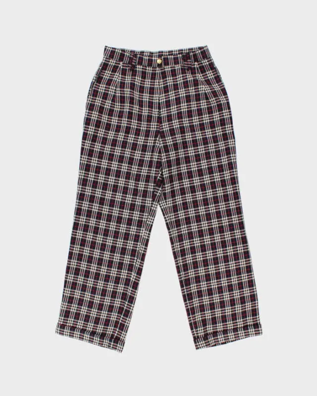 Vintage 1980s Lee Mode Women's Nova Check High Waisted Wool Blend Wide Leg Trousers - W28 L27 made by Rokit