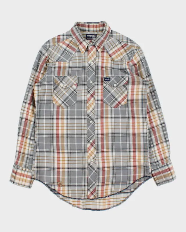 Vintage 1980s Wrangler Made In USA Plaid Long Sleeve Western Flannel Shirt - M made by Wrangler