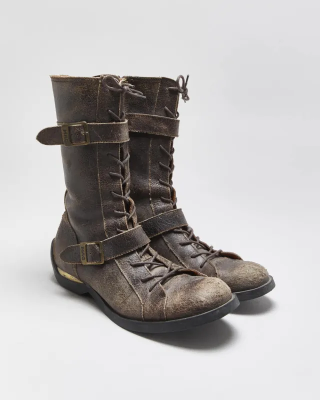Vintage Y2K 00s Mag Distressed Leather Women's Mid Calf Biker Boots - UK7 made by Rokit