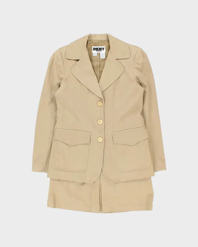 Vintage Y2K 00s DKNY Tan Canvas Women's Two-Piece Skirt Suit - S made by DKNY