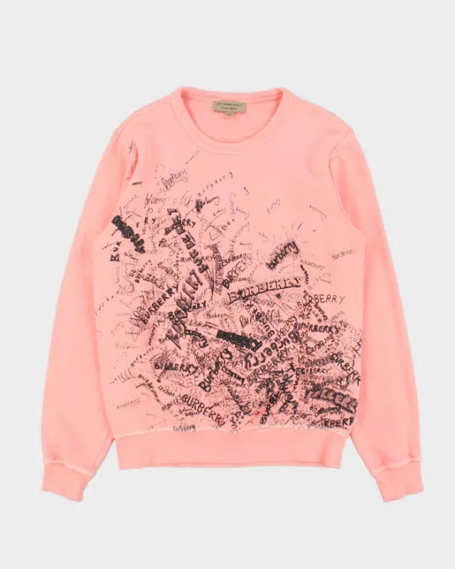 Vintage Y2K 00s Burberry Graffiti Neon Pink Crewneck Sweatshirt - S sold by Rokit