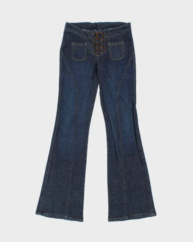 Vintage Y2K 00s Anne.X Women's Made In USA Raw Indigo Denim Lace Up Slim Flared Jeans - W28 L33 made by Rokit