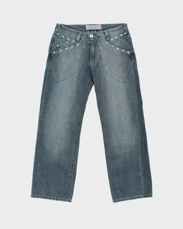 Vintage Y2k 00s Wei Bao Long Studded Wide Leg Jeans - W32 L29 made by Rokit