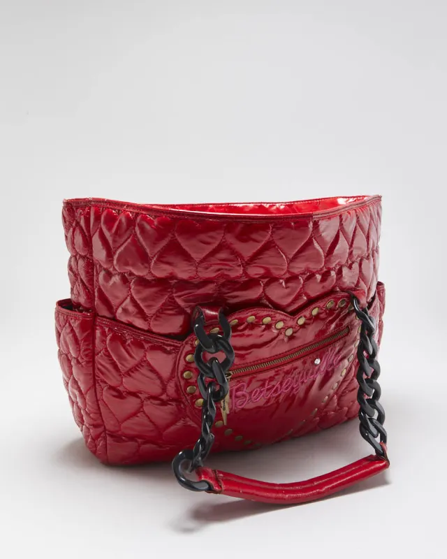 Vintage Y2K 00s Betsey Johnson Betseyville Quilted Heart Shoulder Bag made by Betsey Johnson