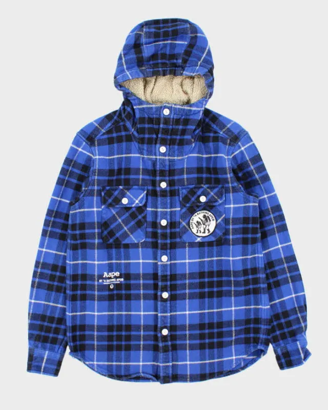 Vintage Aape By A Bathing Ape Plaid Fleece Lined Hooded Heavyweight Flannel Shirt - M made by Bape