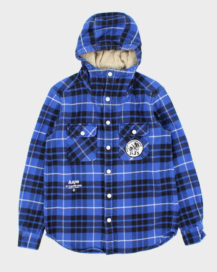 Vintage Aape By A Bathing Ape Plaid Fleece Lined Hooded Heavyweight Flannel Shirt - M sold by Rokit