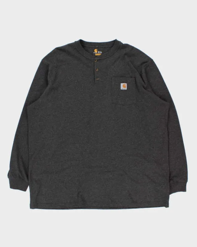 Vintage Carhartt Grey Marl Original Fit Long Sleeve Henley T-Shirt - XXXL made by Carhartt
