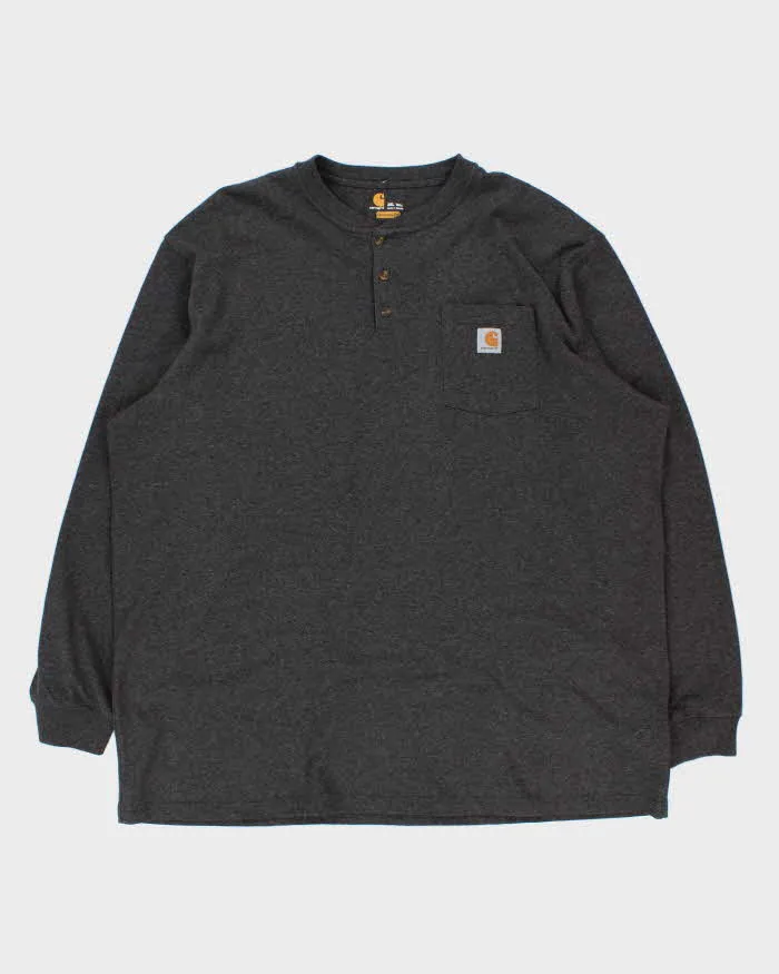 Vintage Carhartt Grey Marl Original Fit Long Sleeve Henley T-Shirt - XXXL sold by Rokit
