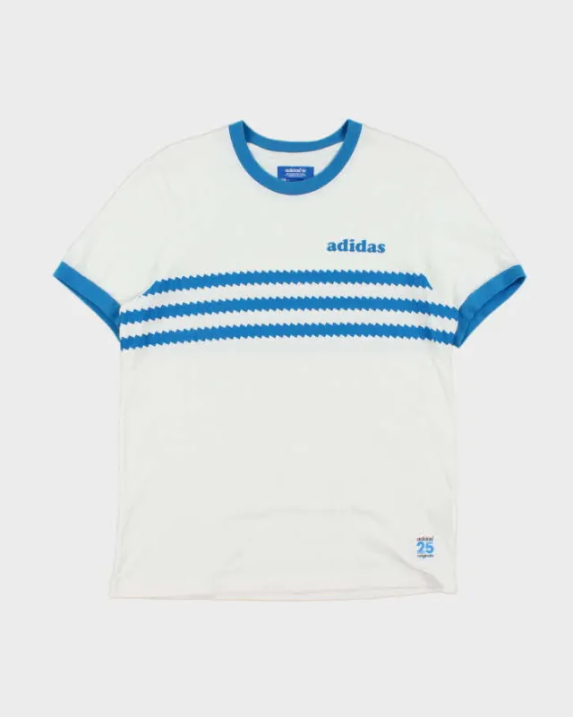 Vintage Adidas Originals Striped Two-Tone Crewneck Ringer T-Shirt - M made by Adidas