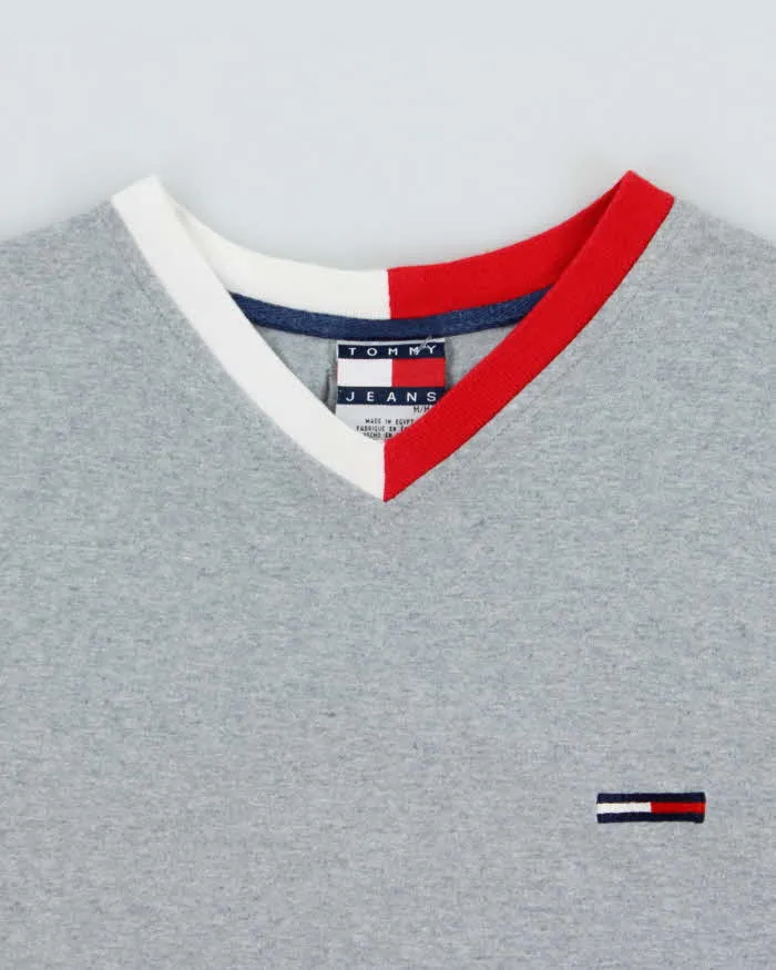 Vintage 1990s Tommy Hilfiger Embroidered Grey Marl V-Neck T-Shirt - M sold by Rokit product image thumbnail 5