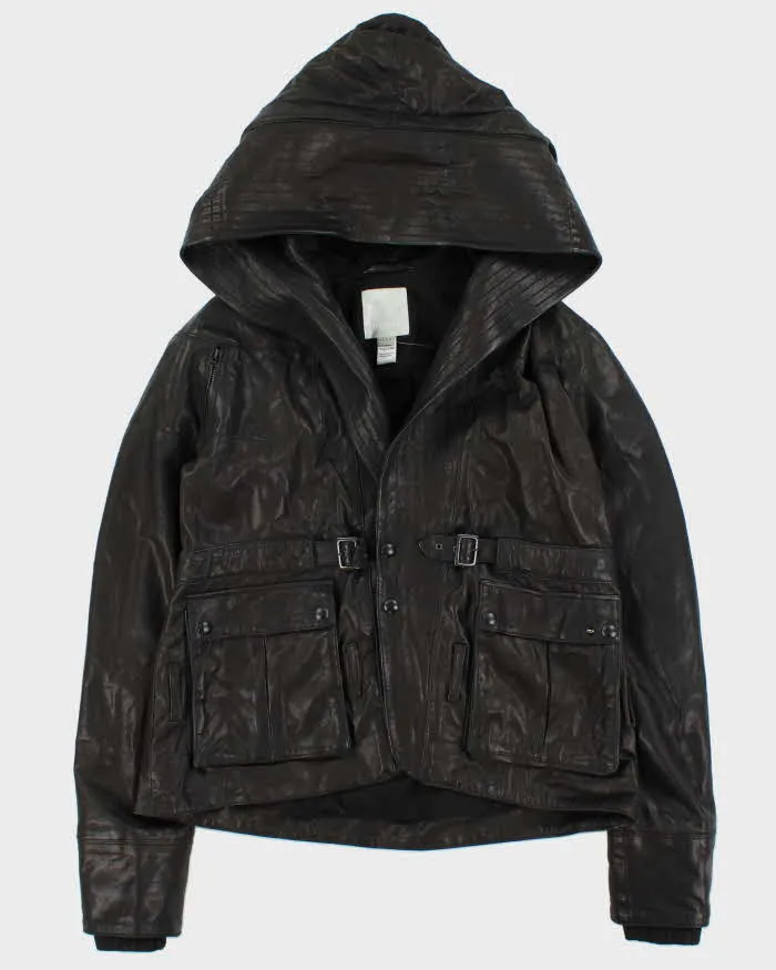 Vintage Diesel Liquid Space Cropped Oversize Hood Lamb Leather Jacket - M sold by Rokit