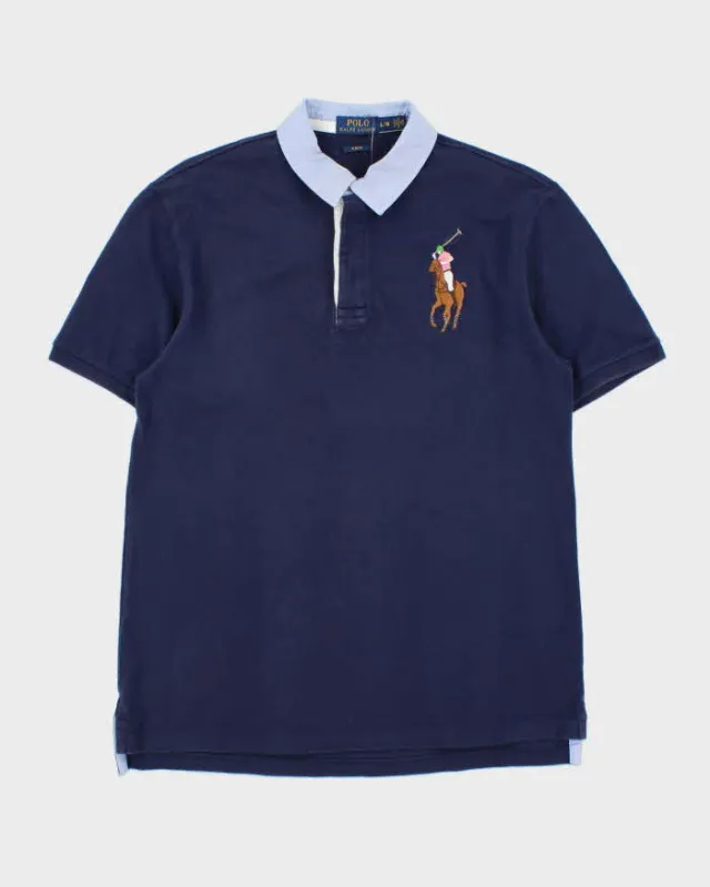 Vintage Polo Ralph Lauren Large Pony Denim Collared Slim Fit Short Sleeve Polo Shirt - L made by Ralph Lauren