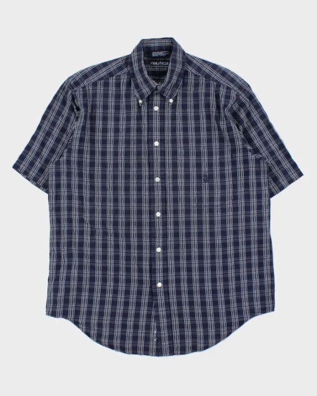 Vintage Y2K 00s Nautica Navy Plaid Short Sleeve Shirt - M sold by Rokit