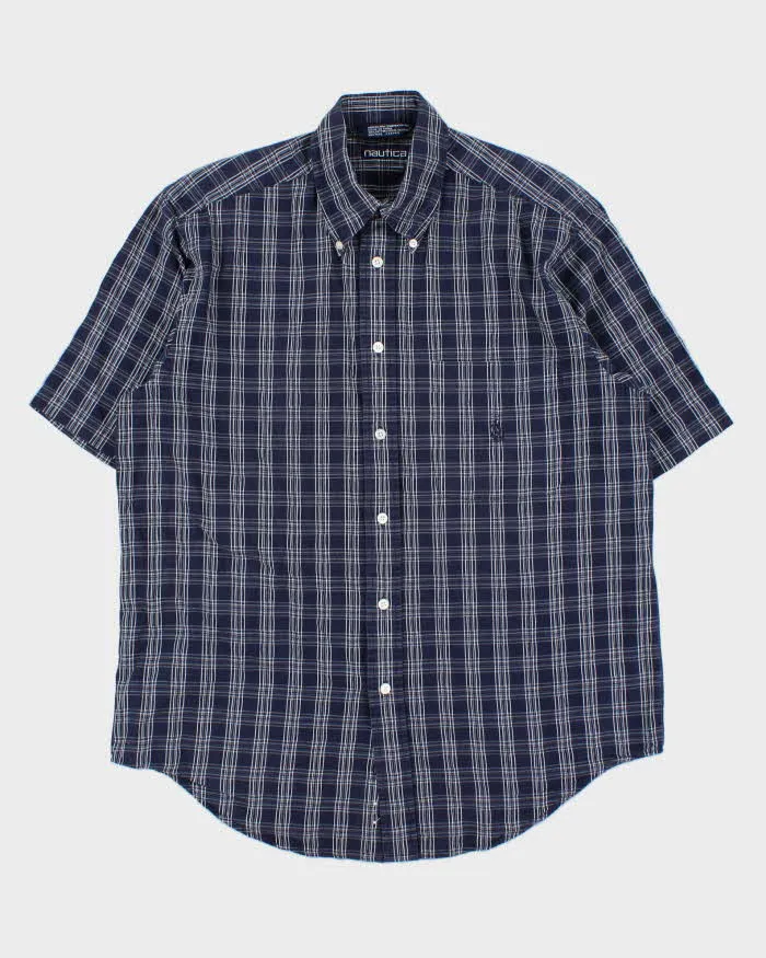 Vintage Y2K 00s Nautica Navy Plaid Short Sleeve Shirt - M sold by Rokit